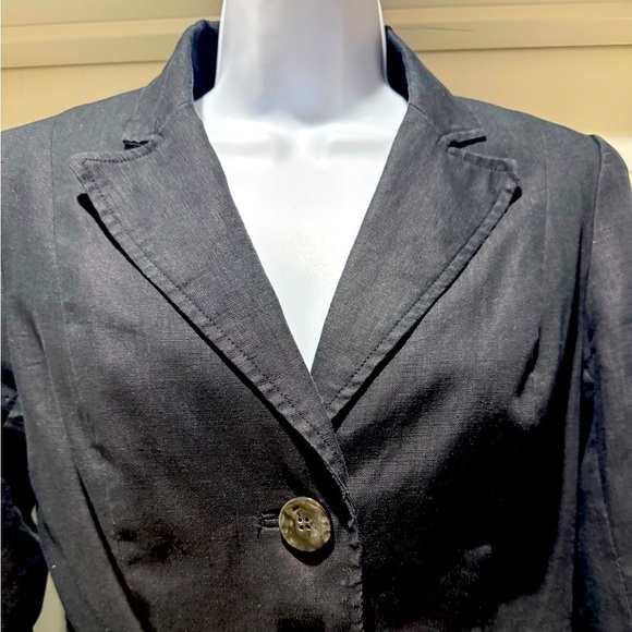 Black 100% Linen Blazer Size 10 Button Front Tailored Career Jacket - Picture 3 of 13